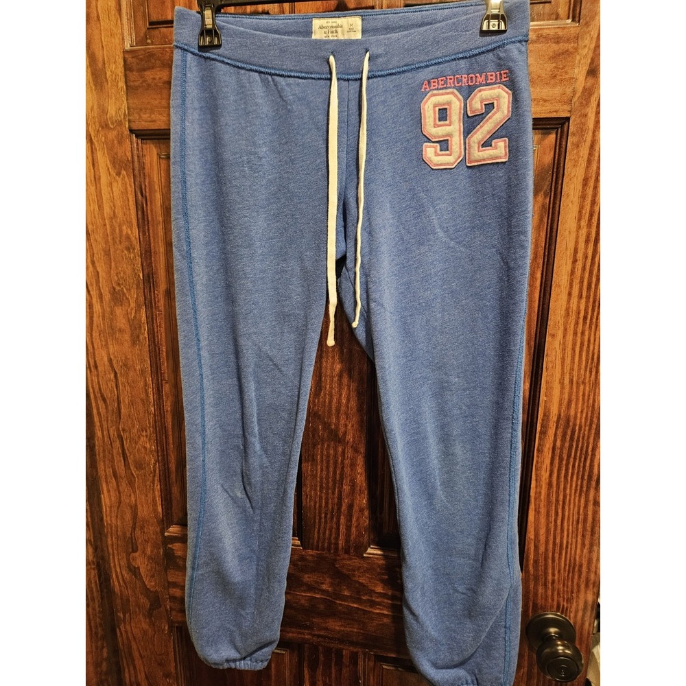 Vintage Y2K Abercrombie & Fitch 92 Logo Joggers Baggy Sweatpants Blue Medium